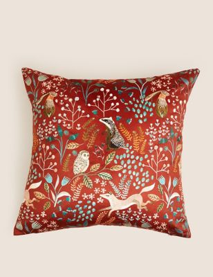 

M&S Collection Woodland Print Embroidered Cushion - Rust Mix, Rust Mix