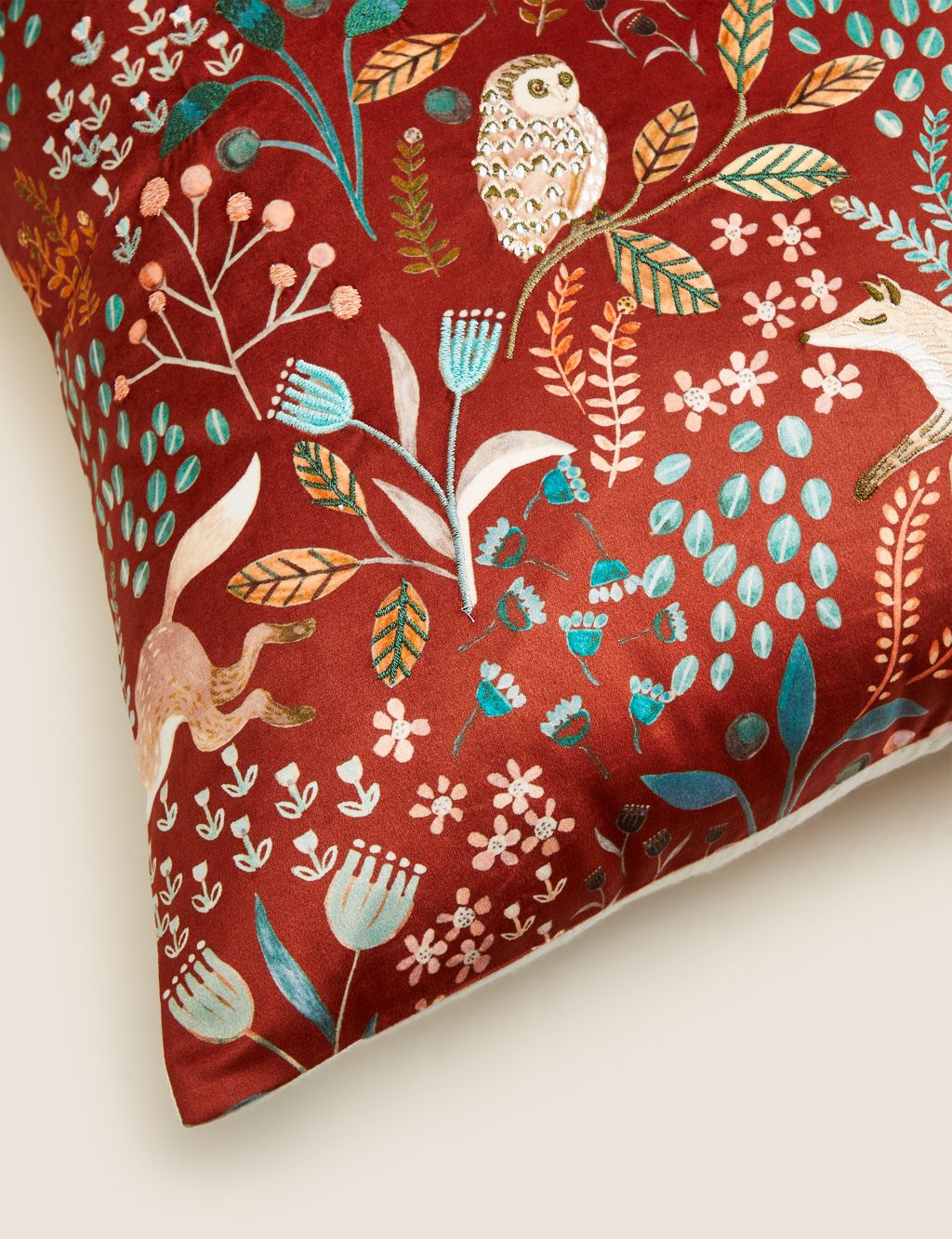 Woodland Print Embroidered Cushion image 5