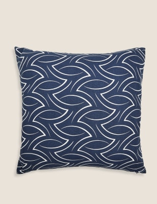 Coussin en coton, à motif géométrique torsadé et de taille moyenne - Bleu Marine Assorti