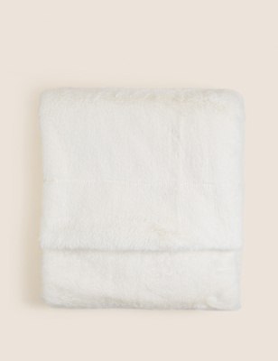 M&S Supersoft Faux Fur Throw - Large - Cream, Cream,Blush