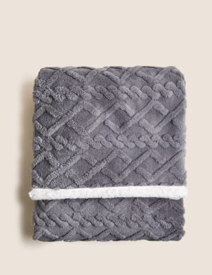 

M&S Collection Borg Fleece Cable Throw - Dark Grey Mix, Dark Grey Mix