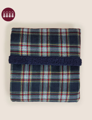 

M&S Collection Borg Fleece Check Throw - Navy Mix, Navy Mix