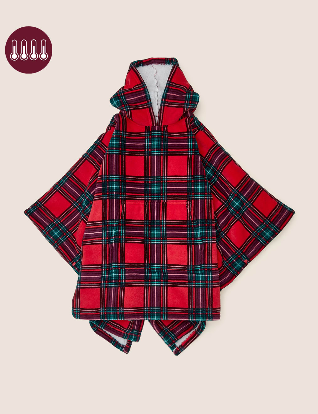 Borg Fleece Checked Hooded Blanket image 2