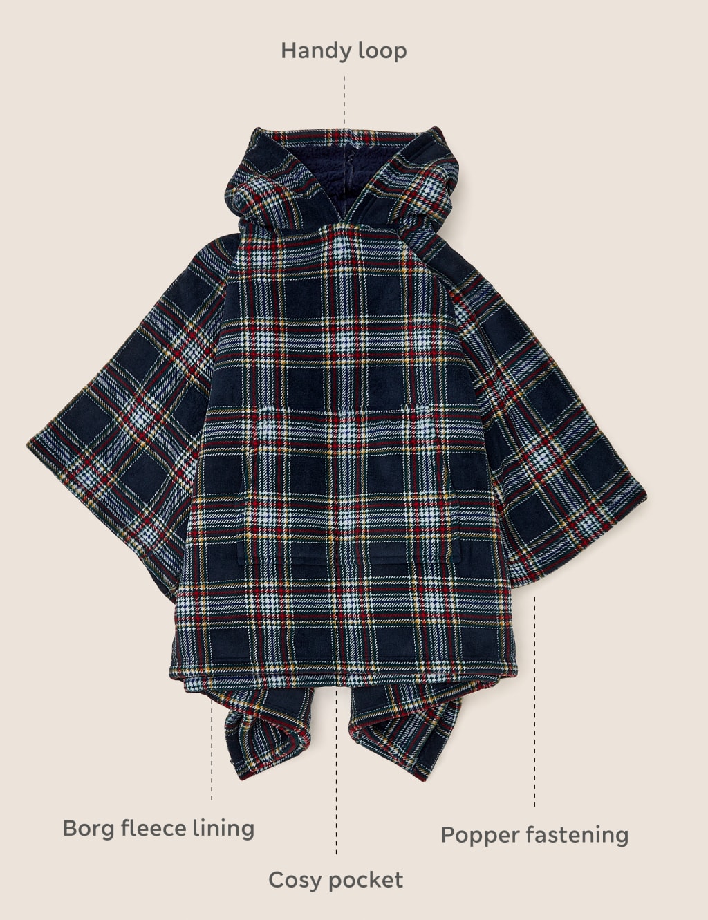 Borg Fleece Checked Hooded Blanket image 5
