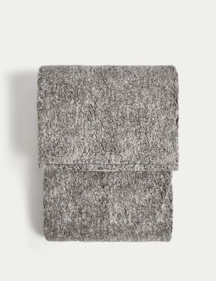 M&S Heavyweight Electric Teddy Fleece Throw - Grey, Grey,Natural