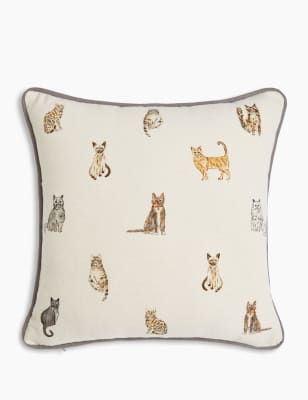 Coussin 100&nbsp;% coton &agrave; motif chat