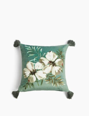 Petit coussin Masie en velours &agrave; motif fleuri