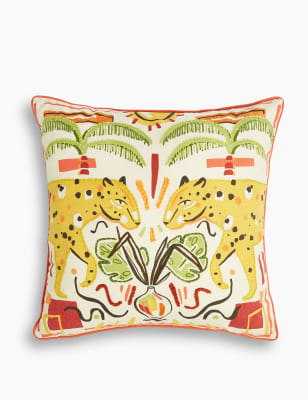 Coussin en coton &agrave; motif l&eacute;opard brod&eacute;