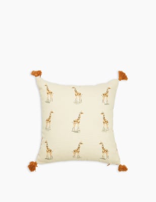 Petit coussin en coton &agrave; motif girafe brod&eacute;e