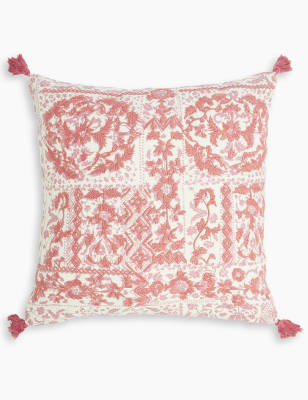 Coussin brod&eacute; en coton &agrave; imprim&eacute; d&eacute;coratif