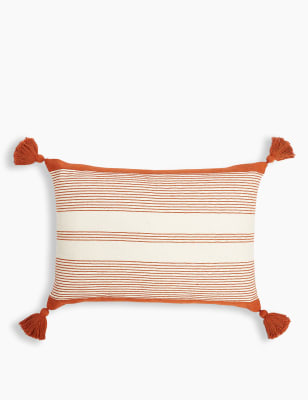 Coussin brod&eacute; en coton &agrave; rayures