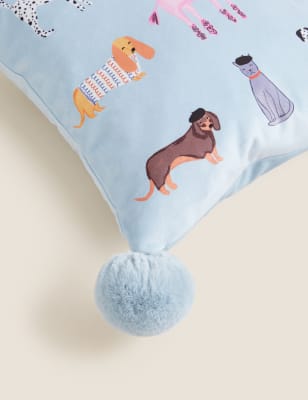 

M&S Collection Velvet Dog Print Small Cushion - Blue Mix, Blue Mix
