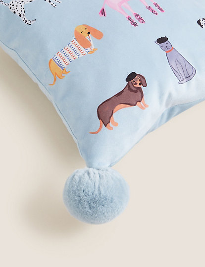 Velvet Dog Print Small Cushion