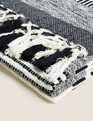 

M&S Collection Cotton Rich Woven Monochrome Stripe Throw - Cream Mix, Cream Mix