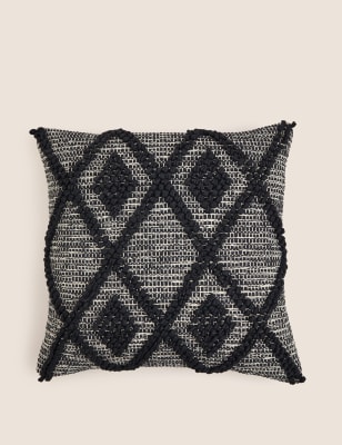 M&S Pure Cotton Macram Tufted Diamond Cushion - Charcoal Mix, Charcoal Mix