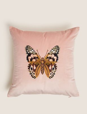

Velvet Butterfly Embroidered Cushion - Blush, Blush