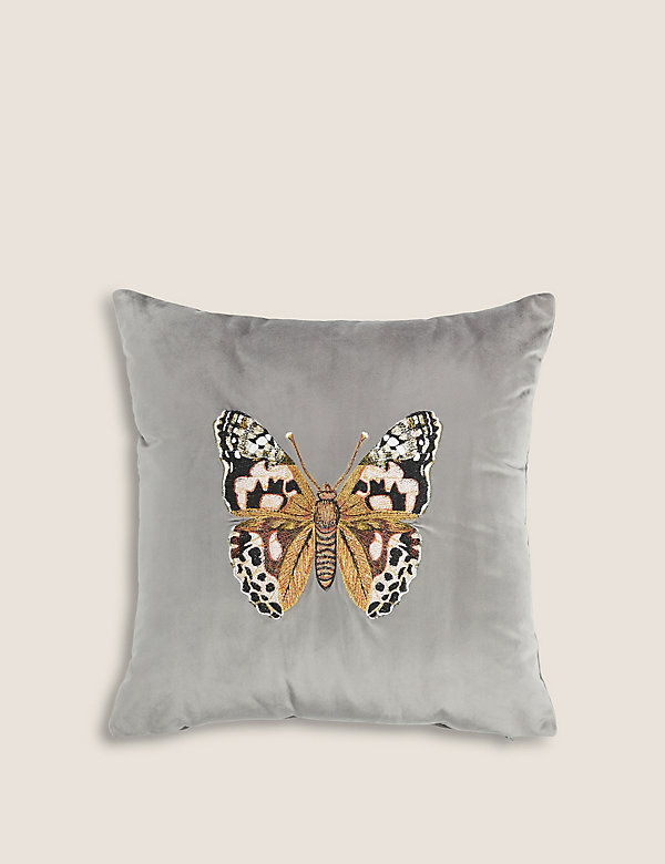 Velvet Butterfly Embroidered Cushion - HK