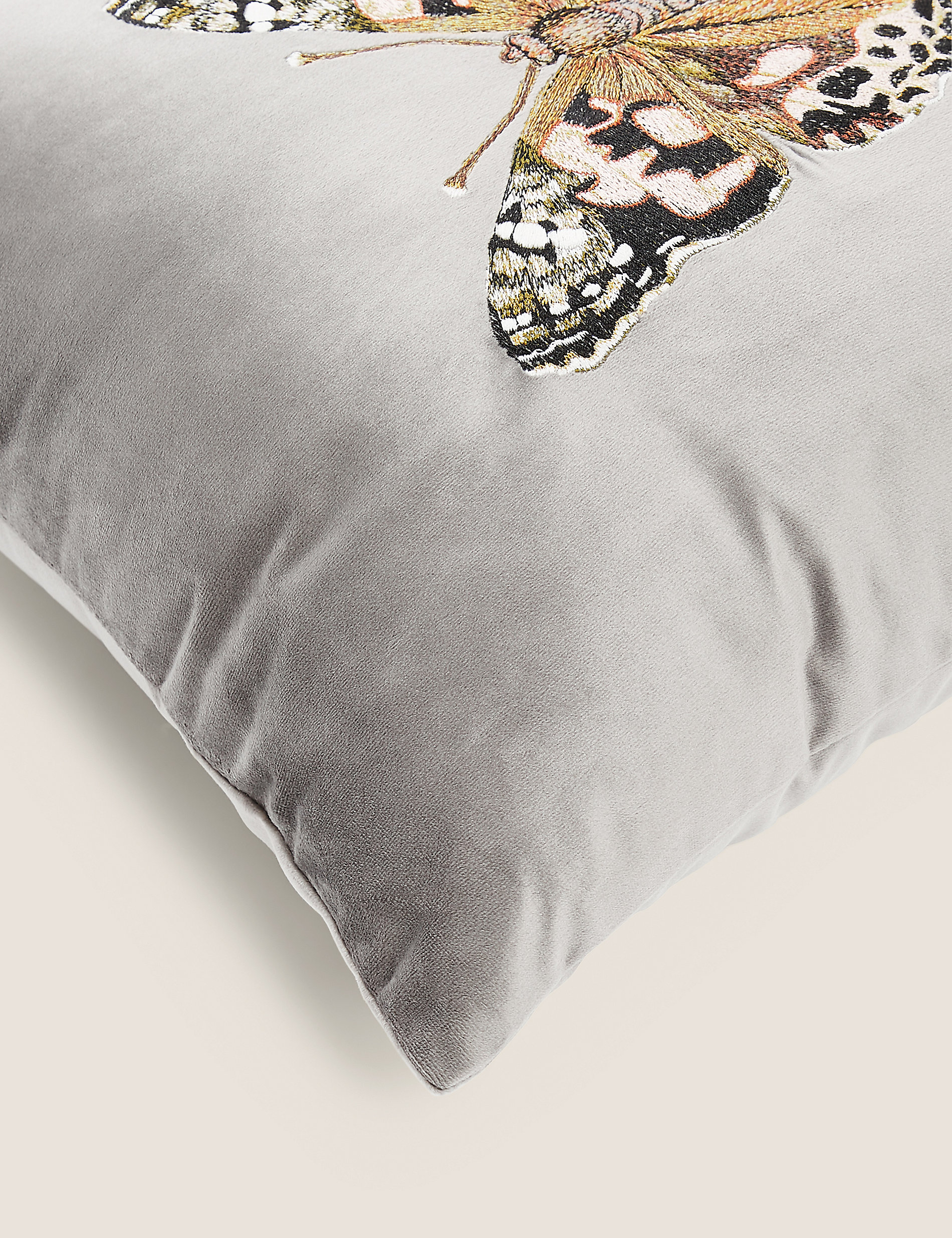 Velvet Butterfly Embroidered Cushion