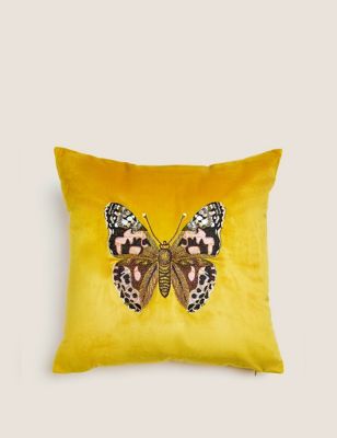 

M&S Collection Velvet Butterfly Embroidered Cushion - Ochre, Ochre