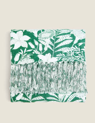 

Pure Cotton Patterned Throw - Dark Green, Dark Green