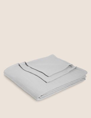 

Cotton Rich Ribbed Quilted Throw - Light Grey, Light Grey