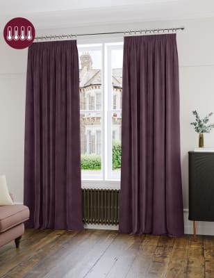 

M&S Collection Velvet Pencil Pleat Thermal Curtains - Plum, Plum