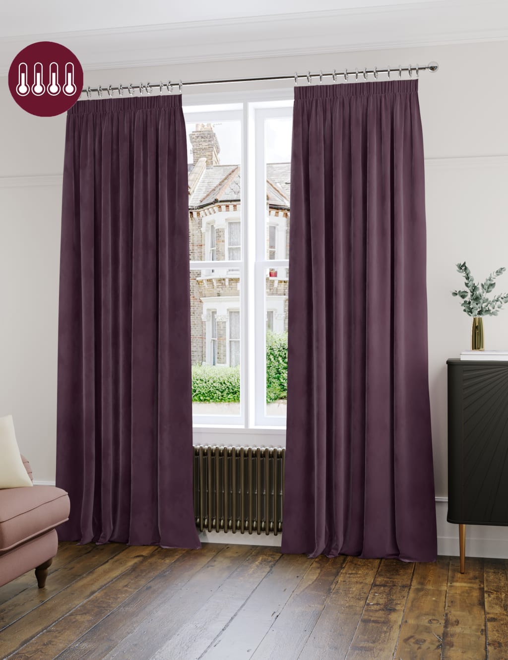 Velvet Pencil Pleat Thermal Curtains image 5