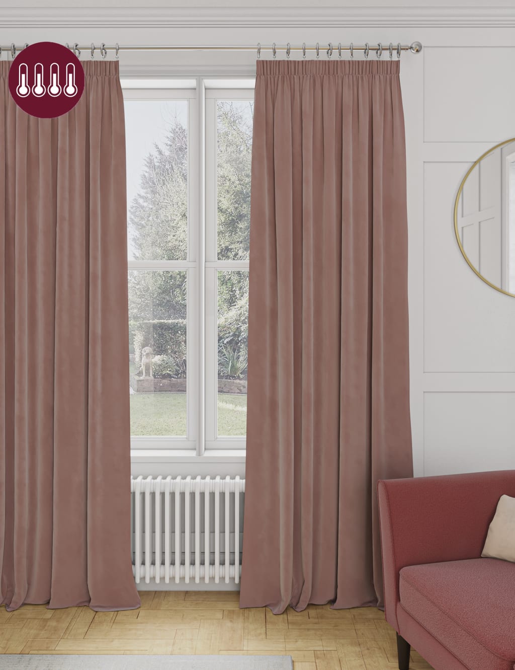 Velvet Pencil Pleat Thermal Curtains image 1