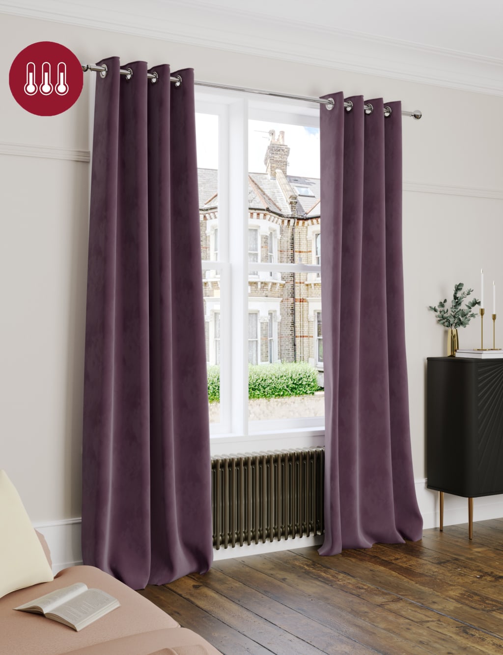 Velvet Eyelet Thermal Curtains image 1