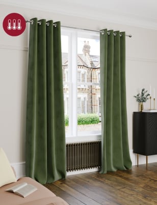 

M&S Collection Velvet Eyelet Thermal Curtains - Green, Green
