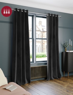 

M&S Collection Cortinas térmicas con ojales de terciopelo - Black, Black