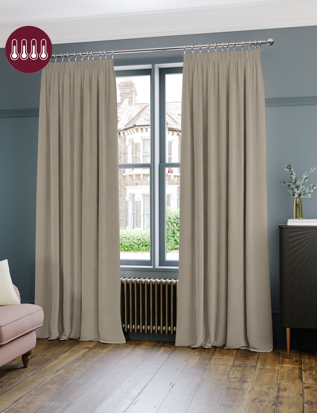 Velvet Pencil Pleat Ultra Thermal Curtains image 6