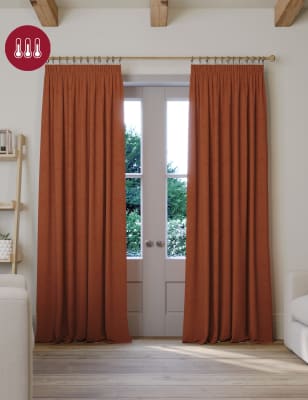 

M&S Collection Brushed Pencil Pleat Blackout Thermal Curtains - Terracotta, Terracotta