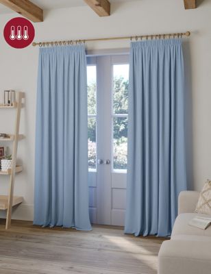 

M&S Collection Brushed Pencil Pleat Blackout Thermal Curtains - Mid Blue, Mid Blue