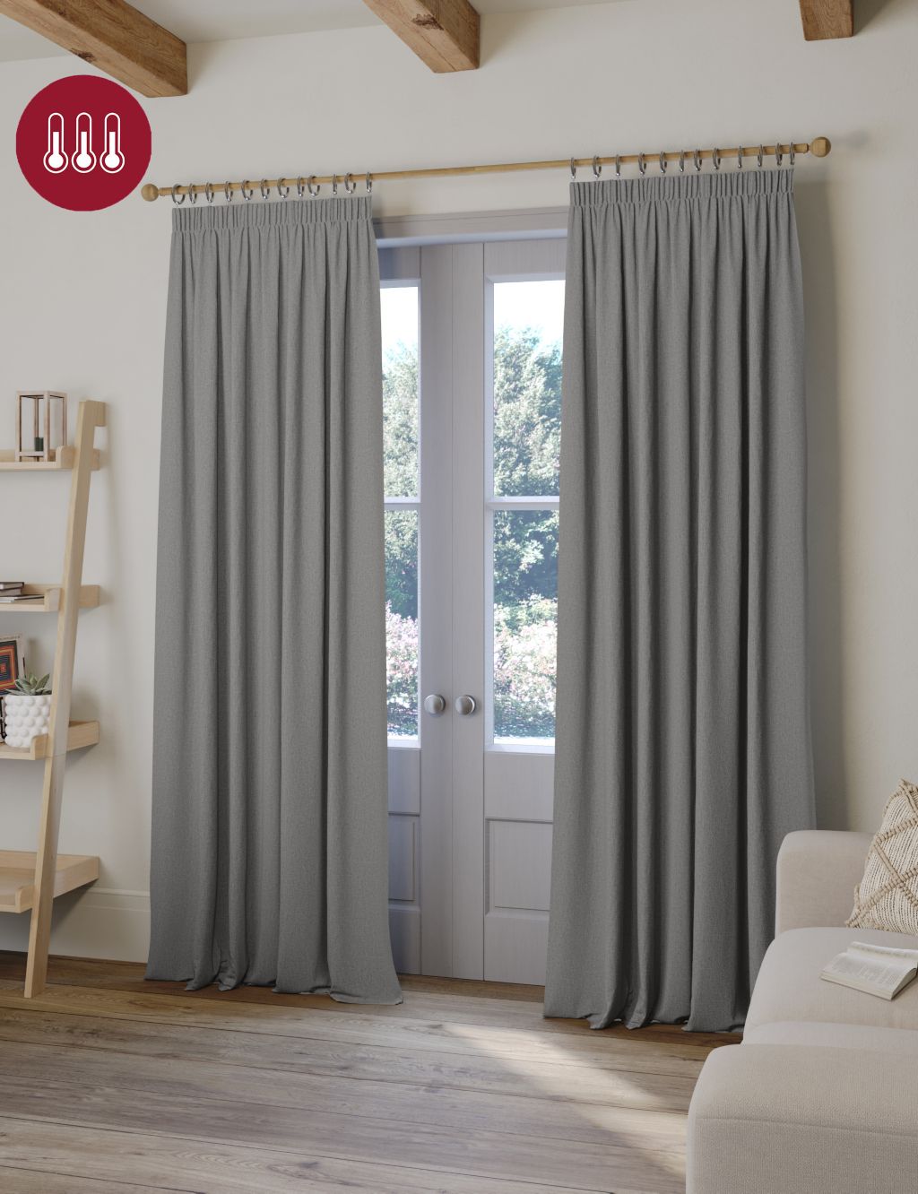 Brushed Pencil Pleat Blackout Thermal Curtains image 4
