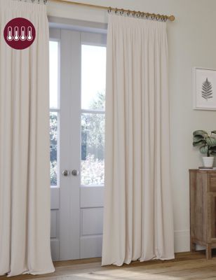 M&S Brushed Pencil Pleat Blackout Ultra Temperature Smart Curtains - NAR54 - Champagne, Champagne,Li