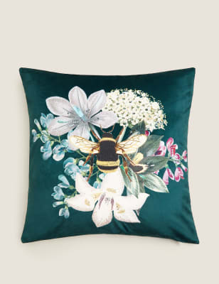 Velvet Bee Embroidered Cushion - BN