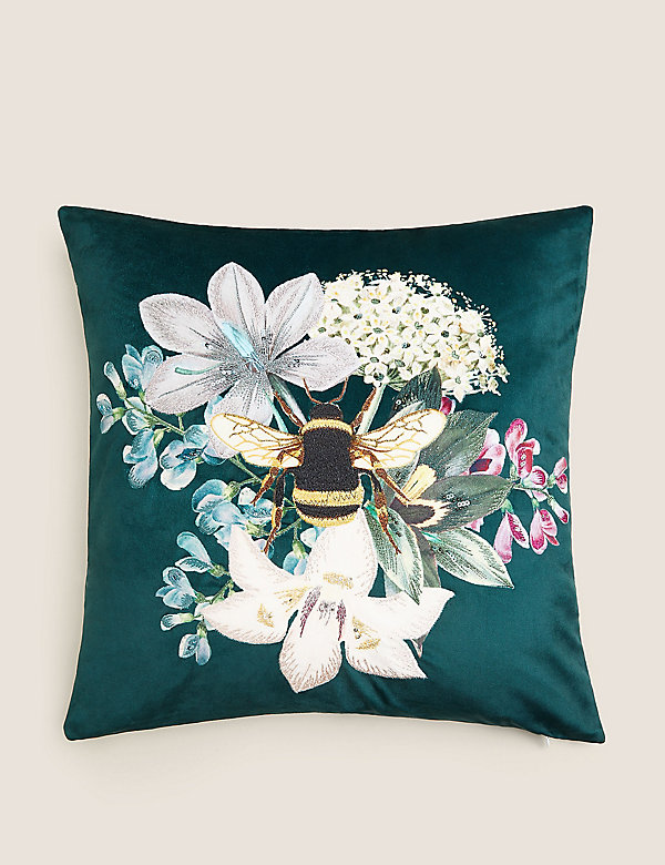 Velvet Bee Embroidered Cushion - HK
