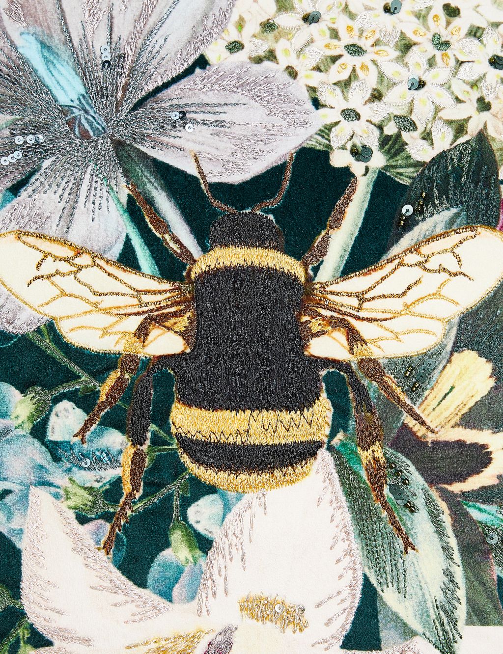 Velvet Bee Embroidered Cushion image 3
