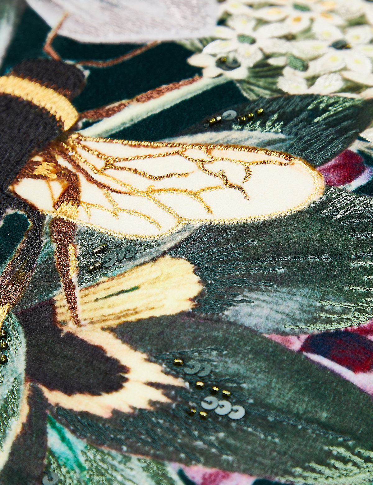 Velvet Bee Embroidered Cushion