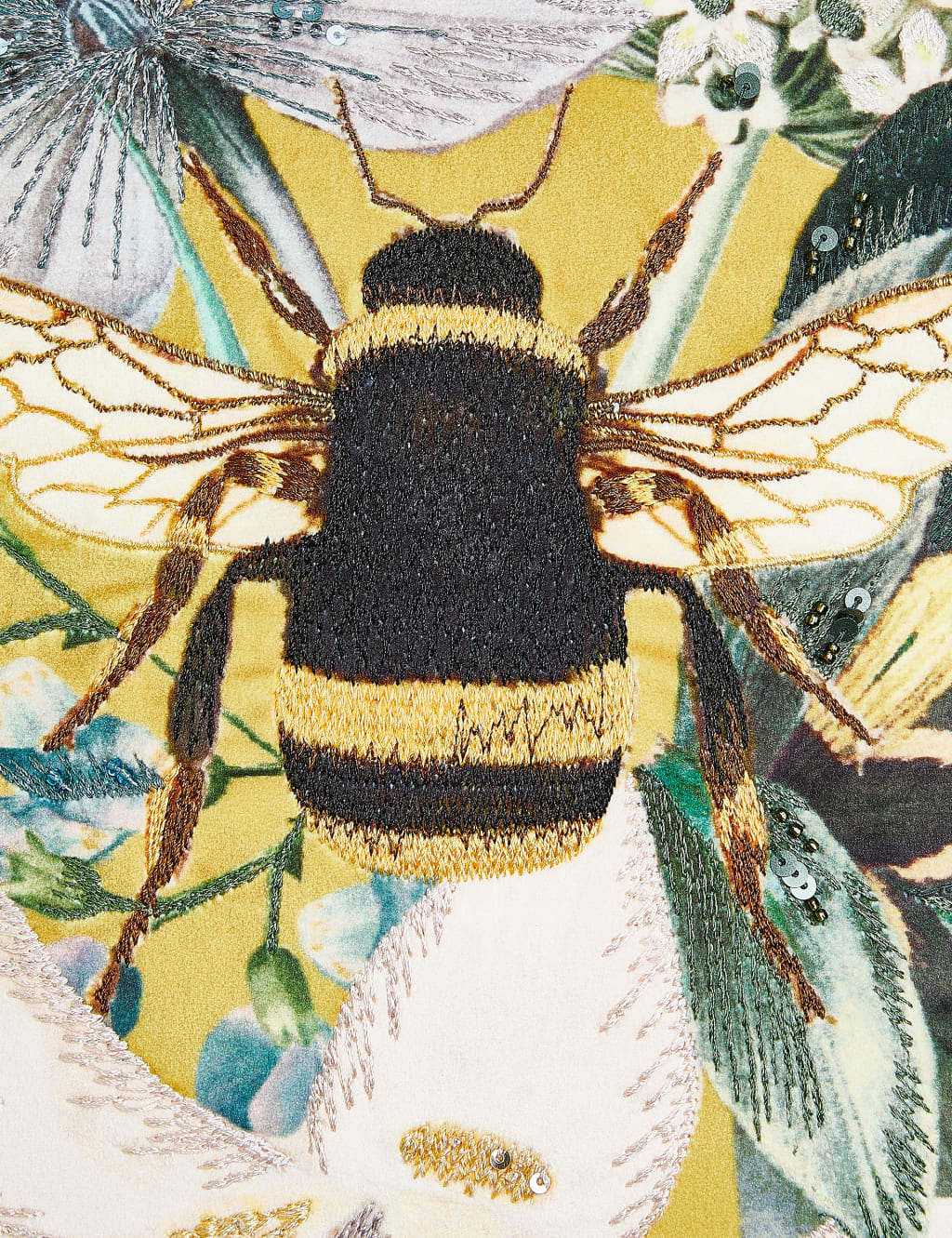 Velvet Bee Embroidered Cushion image 3