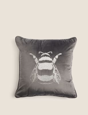 

M&S Collection Velvet Bee Medium Embroidered Cushion - Charcoal, Charcoal