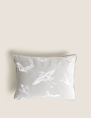M&S Crane Embroidered Bolster Cushion - Light Grey, Light Grey