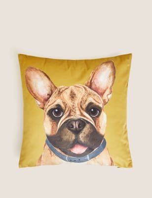 Coussin en velours à imprimé bouledogue français - FR