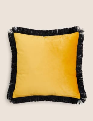 

M&S Collection Velvet Zebra Embroidered Fringe Cushion - Ochre, Ochre