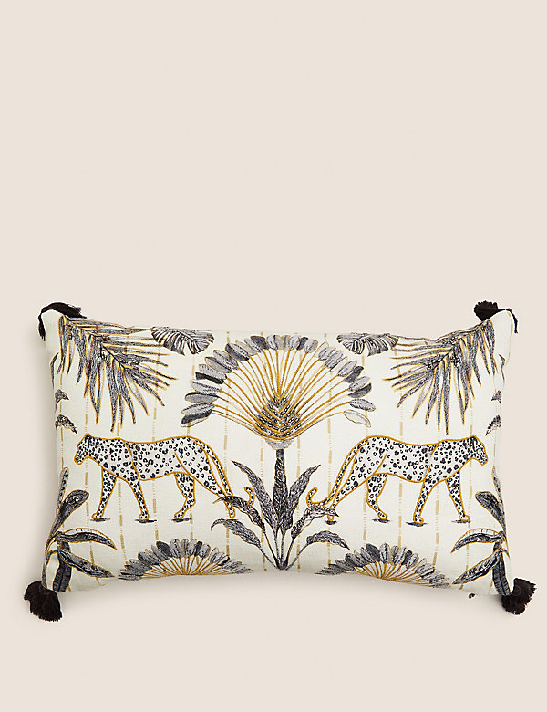 Cotton Blend Leopard Embroidered Bolster Cushion - AU