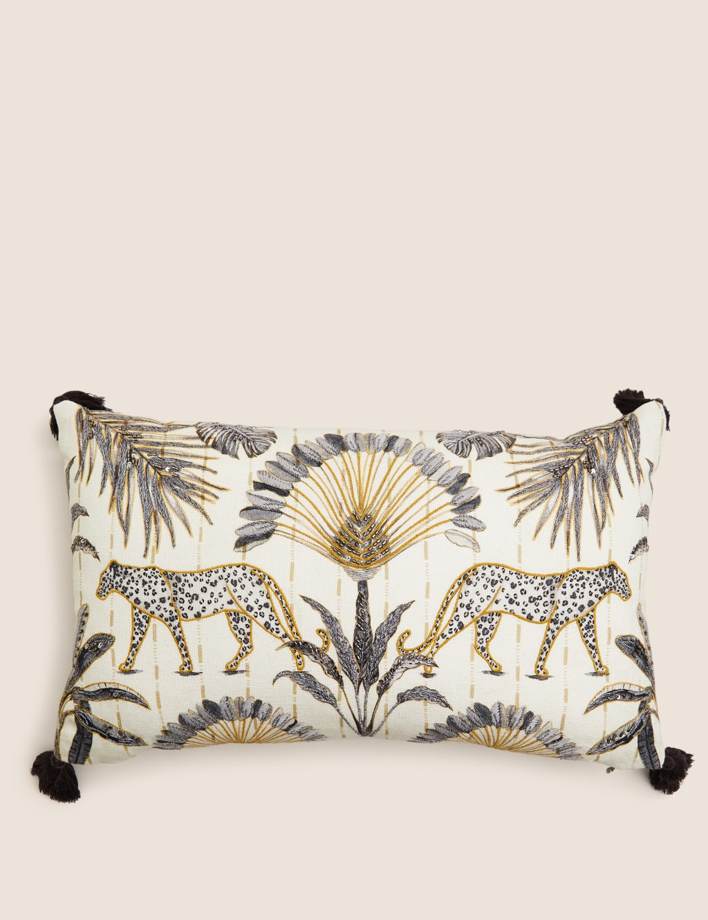 Cotton Blend Leopard Embroidered Bolster Cushion
