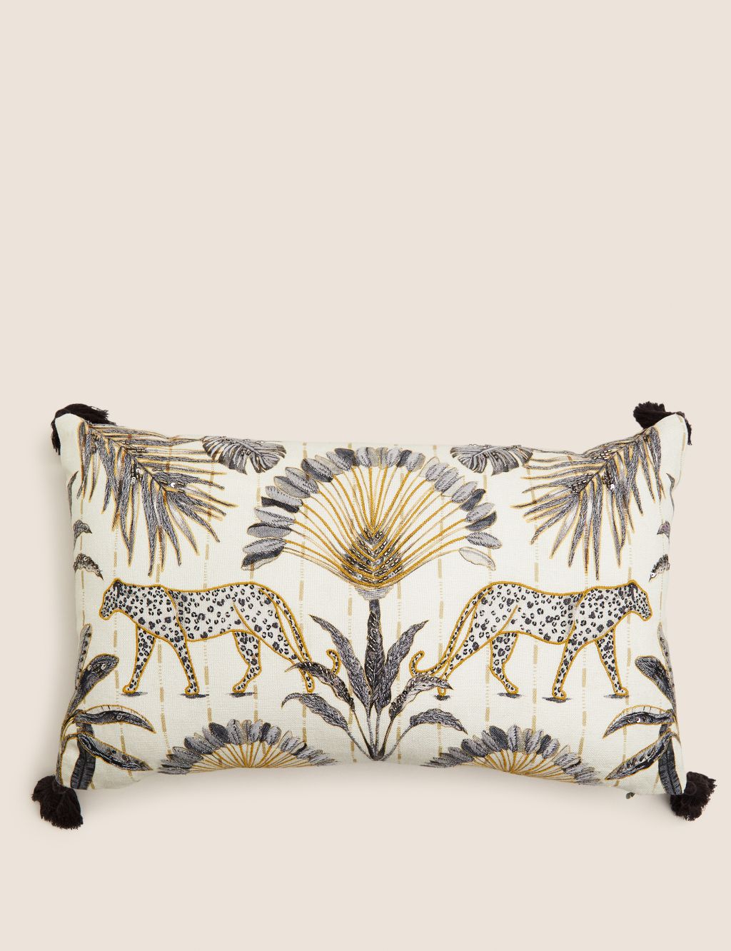 Cotton Blend Leopard Embroidered Bolster Cushion