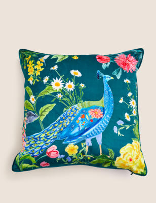 

M&S Collection Velvet Peacock Embroidered Cushion - Multi, Multi