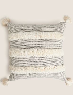 Pure Cotton Tufted Tassel Stripe Cushion - HR